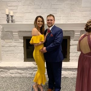 Yellow off shoulder midi dress